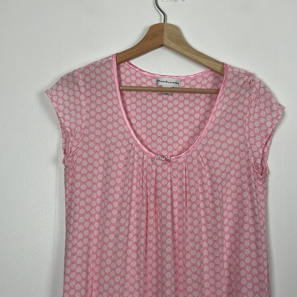 Miss Elaine nightgown women Small cap sleeve pullover pink V neck ruffle bottom - Picture 3 of 8